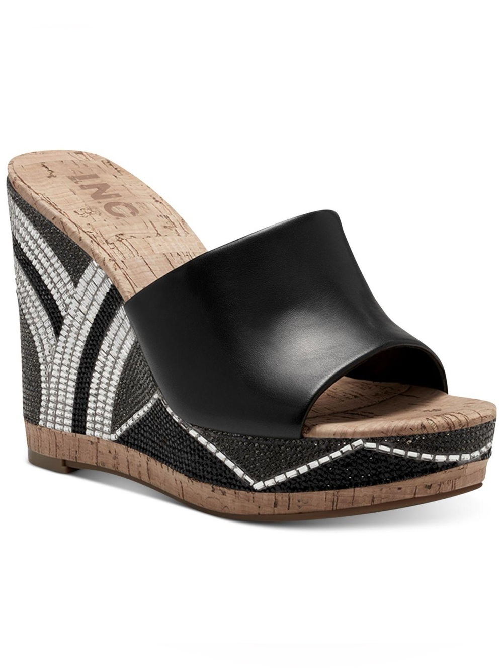 I.N.C. International Concepts Cadie Bling Wedge Sandals in Black/Silver - SZ 7M